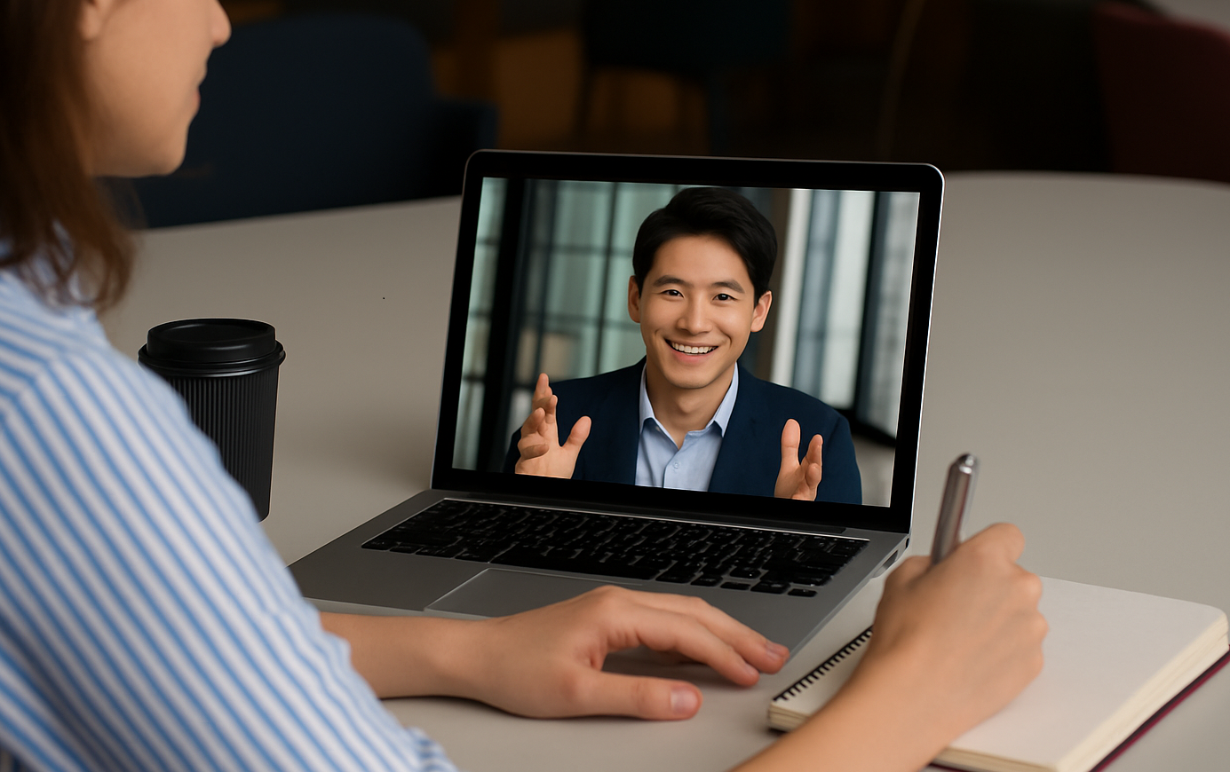 模擬面接中のオンライン指導